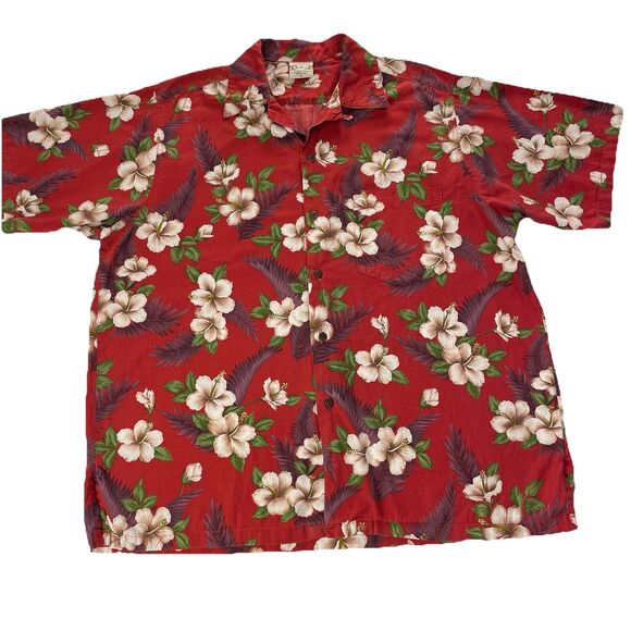 Go Barefoot Mens Button Up Short Sleeve Hawaii Floral Red- L - Picture 4 of 11